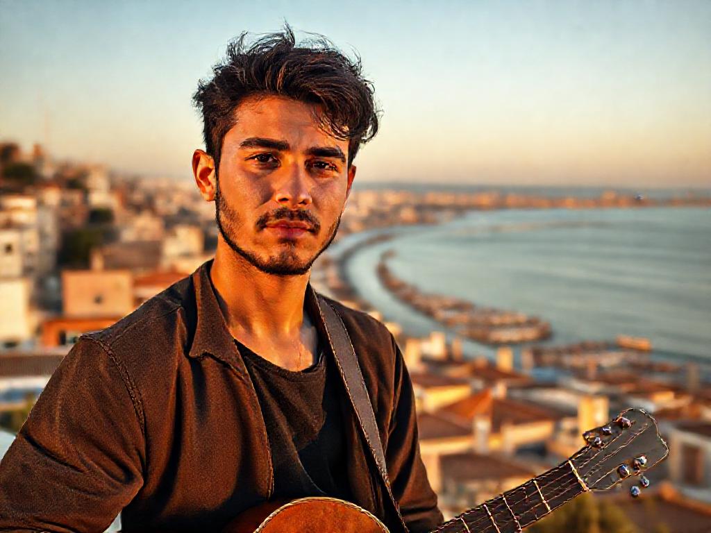Musicien à Alger avec la baie en fond